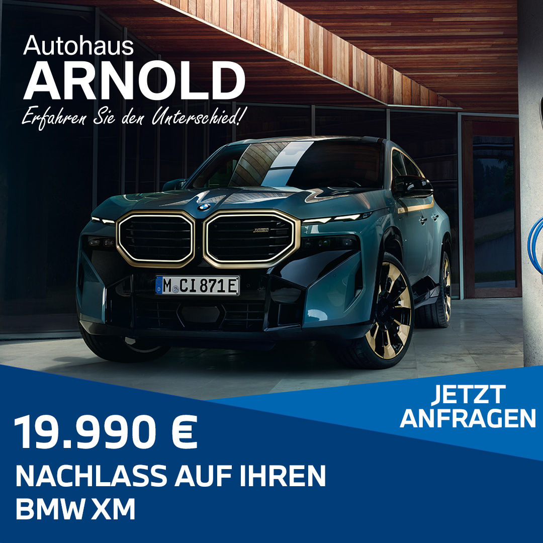 BMW XM als Aktionsangebot, Text unter Motiv, 19.990 Euro Nachlass auf Ihren BMW XM