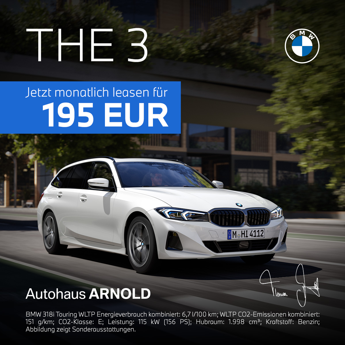 BMW 3er Touring Aktionsangebot für 195,00 € monatlich leasen im Autohaus ARNOLD