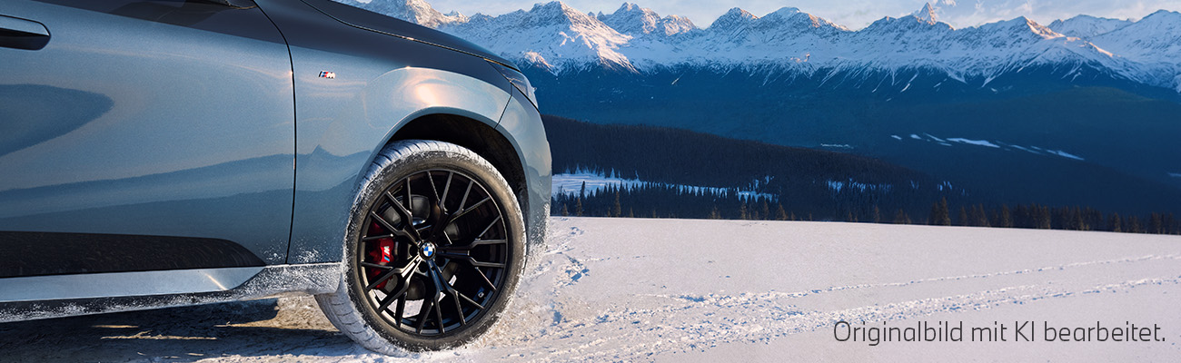 Detail BMW X3 M50 XDrive mit Winterreifen im Schnee